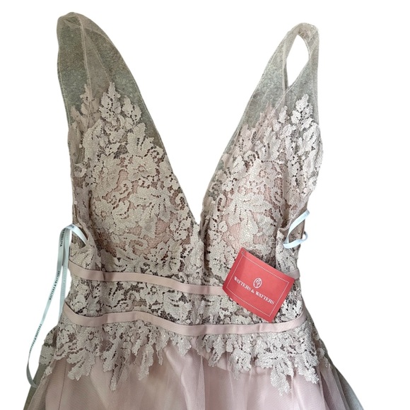 Watters Bridesmaids Aria Lace V-Neck Tulle Gown 6603-Brielle in Blush New Sz 4 - Picture 7 of 12